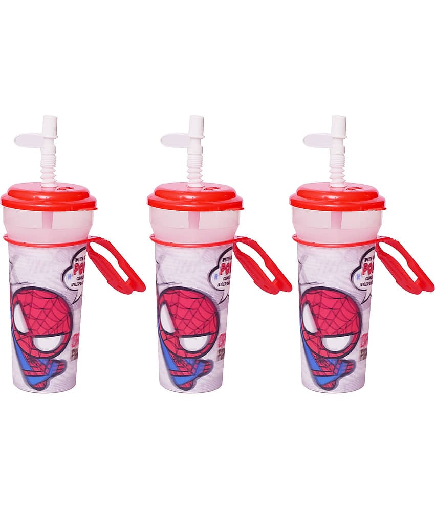 Gluman Disney Spiderman Cartoon Character Printed Sipper Bottle for Girls I Leak Proof, 100% Food Grade| BPA Free | Recyclable/Reusable | Spout Lid 350ml (Pack of 3)