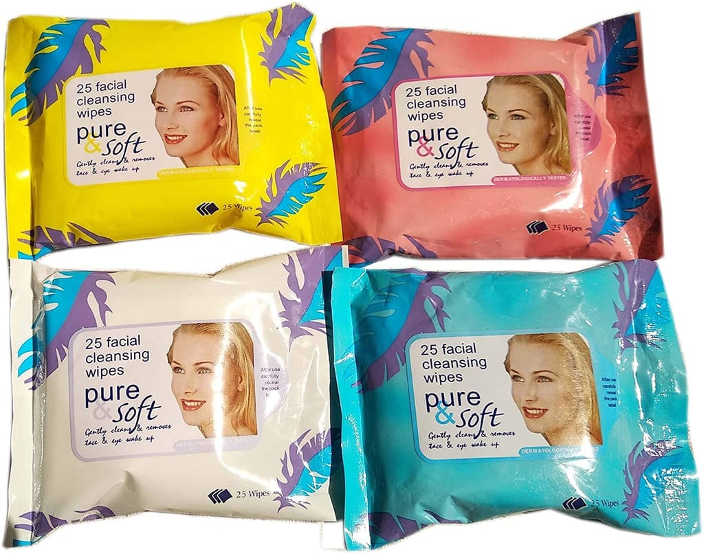 Elecsera PURE & SOFT FACIAL/FACE TISSUES -Wet-MAKEUP REMOVER-Soft -Tissue Paper Face Cleanser/Cleaning Wipes For Women & Girls - Pack Of 4 (100 Wipes) - Makeup - Remover | Buy online on ZillyBuy