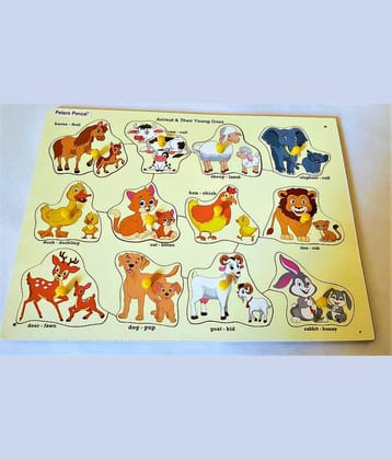 Peters Pence Wooden Multi-Color  12  SET OF ANIMAL PUZZLE LEARNING BOARD WITH  YOUNG ONES FOR KIDS PRE PRIMARY EDUCATION