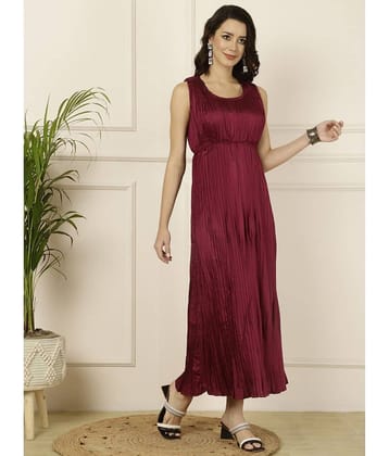 Antaran Women Silk Solid Fit & Flare Dress ( Maroon )