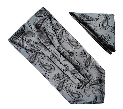 VOICI France Men's Self-Design Cravat Ascot NeckTie for Men Free Size Microfiber Fabric-Light Grey & Dark Grey
