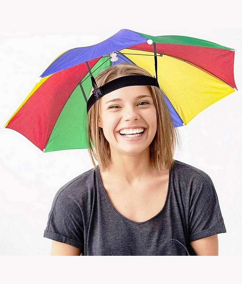 Infispace Headwear Cap Umbrella Multi Color Soft Durable, Adjustable Elastic, (21) Size Fits All Ages Plastic Hat Cap Umbrella for Kids, Men/Women and Adults Rain Protection Headwear Hat Umbrella (Multi) Pack of 1