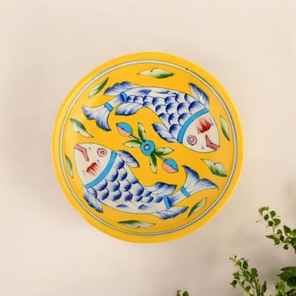 Blue Pottery Fish Pattern Decorative PlateYellow 6