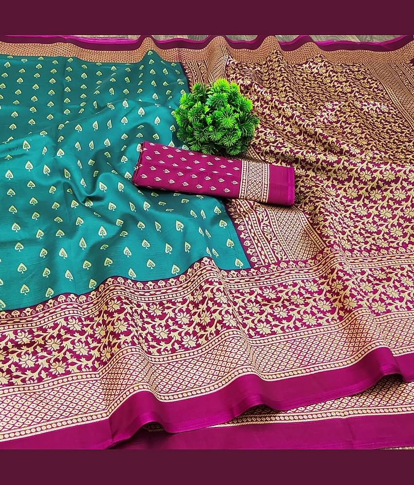 Kanooda Prints Art Silk Printed Saree With Unstitched Blouse Piece ( Red )