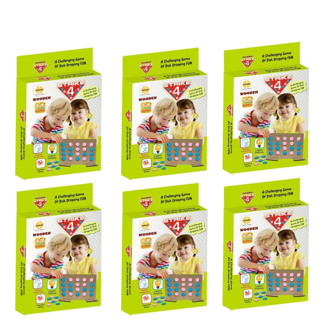 MUKESH Wooden Strike Four Game Pack of 6 Portable Connect Four Strategy Board Game