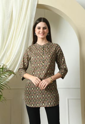 Mandarin Collar Printed Kurta-XS