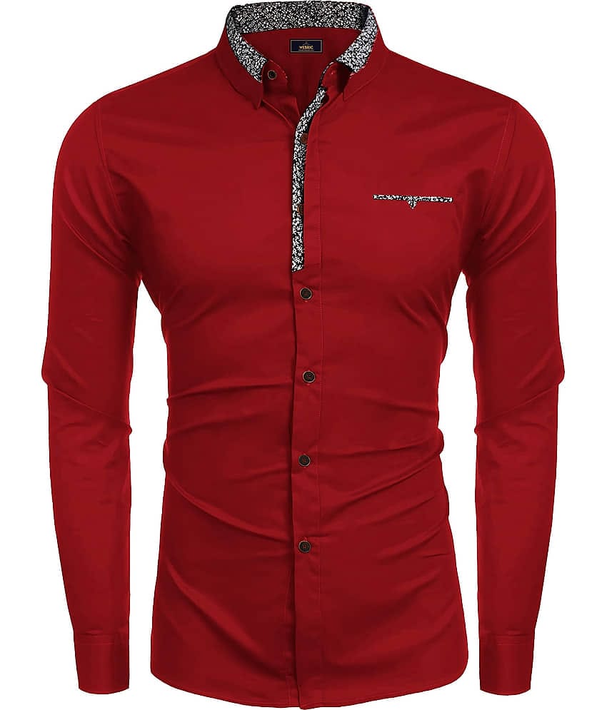 WEBRIC Cotton Blend Regular Fit Full Sleeves Men's Formal Shirt - Wine ( Pack of 1 )