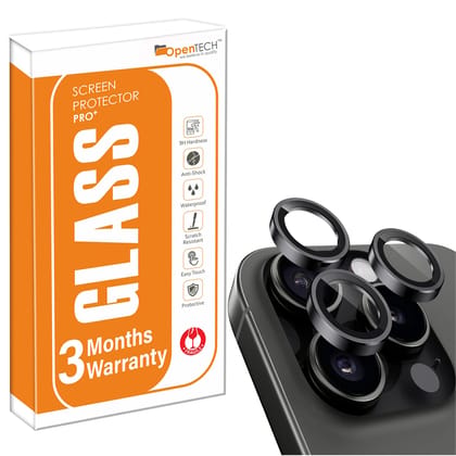 OpenTech® Premium Camera Lens Protector Tempered Glass Compatible For iPhone 14 Pro / 14 Pro Max with Individual Camera Lens Ring Protector (Black) Transparant