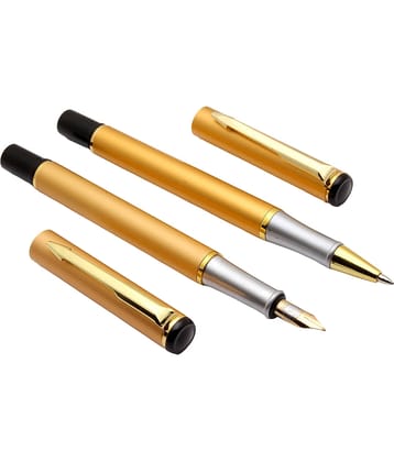 Srpc Set Of Fountain Pen & Rollerball Pen Millennium Golden Metal Body With Arrow Clip