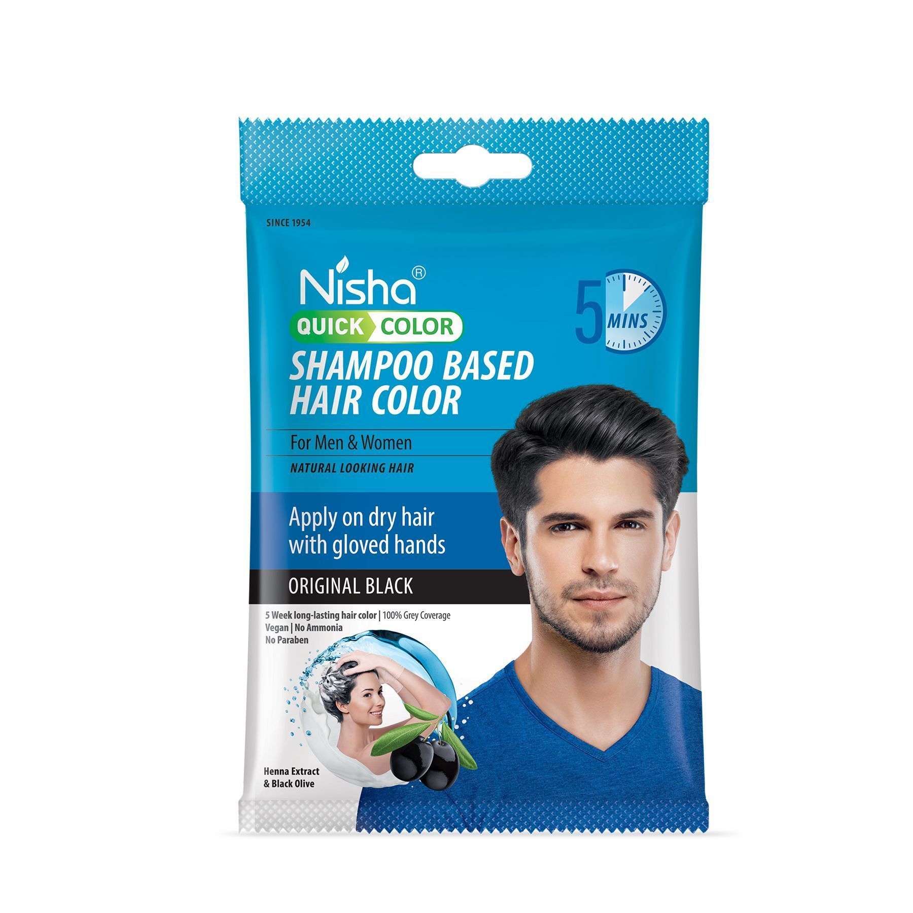 Nisha Quick Color 5 Minutes Shampoo Hair Colour Original Black 20ml Pack of 8, 5 Weeks Long Lasting Hair Colour Shampoo