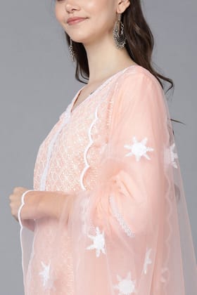 Peach Poly Silk Straight Sharara Suit Set PKSKD1406