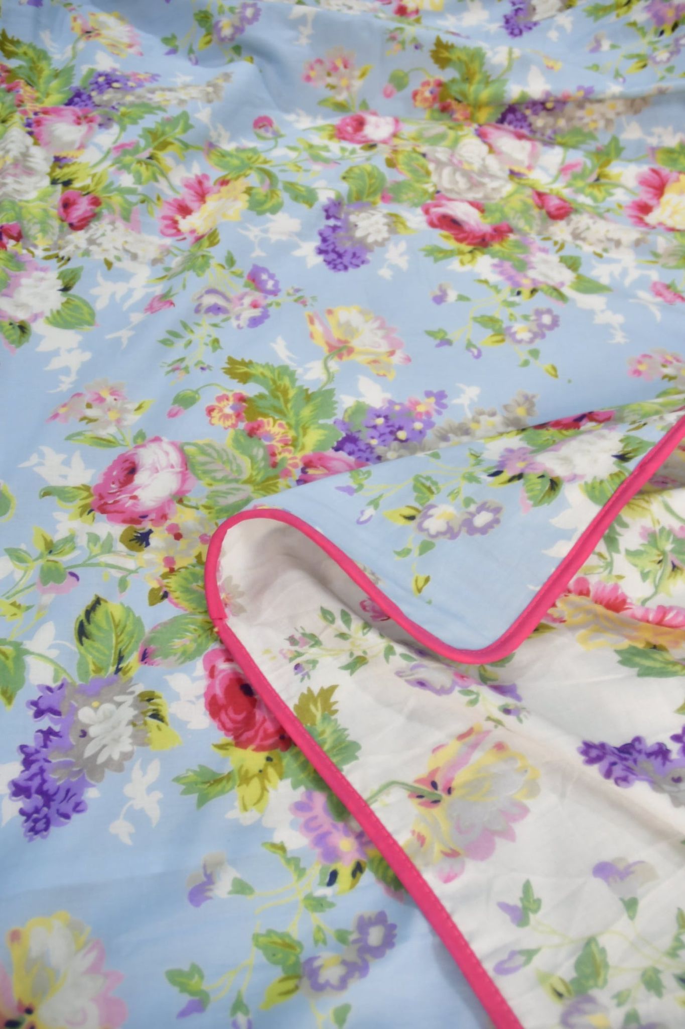 Sky Blue Floral Mul Mul Dohar : Breezy Summer Lightweight Single (Pair)