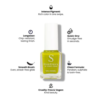 StarStruck by Sunny Leone - Limelight - Glossy Nail Polish | Mirror-Like Shine & Longwear Color | Quick Dry Formula