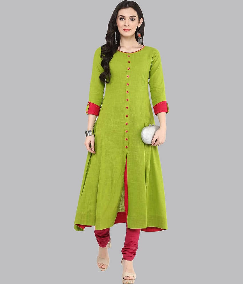 Yash Gallery - Pink Cotton Women's Front Slit Kurti ( Pack of 1 )