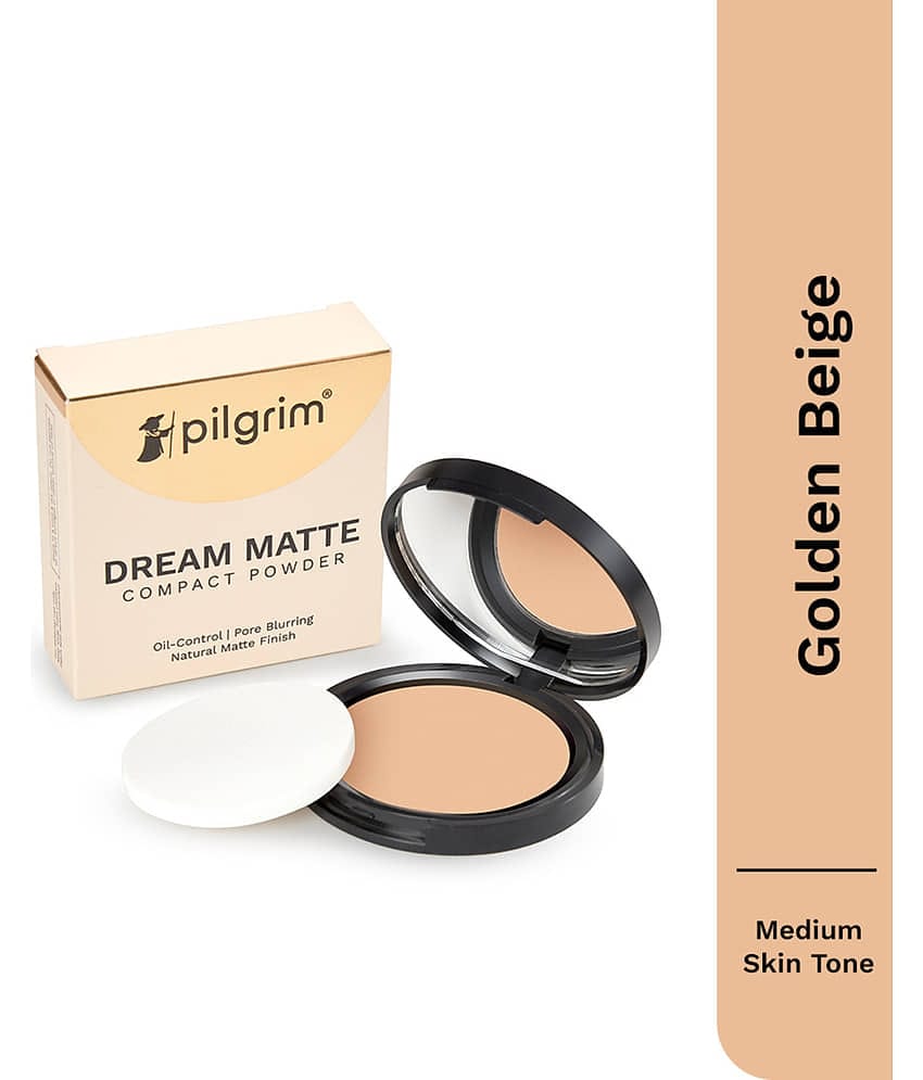 Pilgrim Golden Beige Matte Finish Compact Powder Make Up,For All Skin Type,9G (pack Of 1)