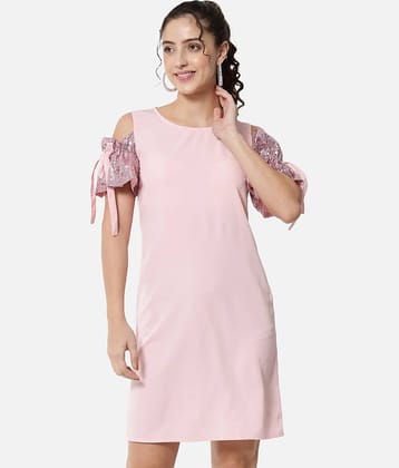 ALL WAYS YOU Women Crepe Solid Shirt Dress ( Pink )