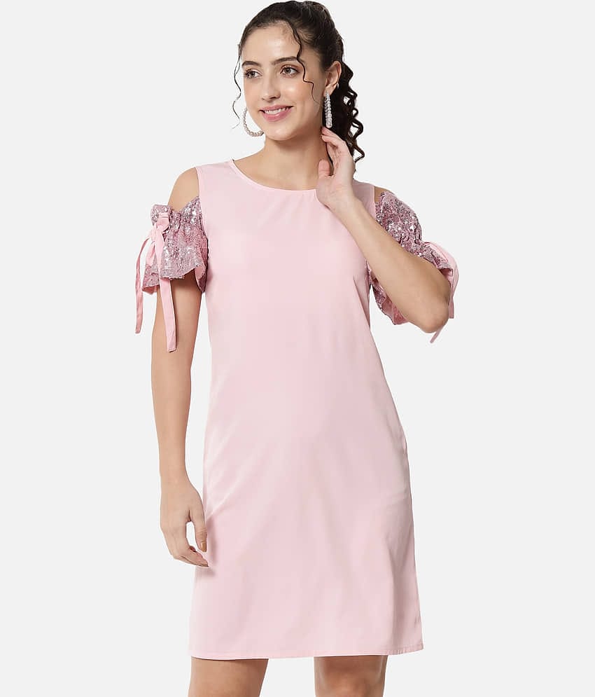 ALL WAYS YOU Women Crepe Solid Shirt Dress ( Pink )