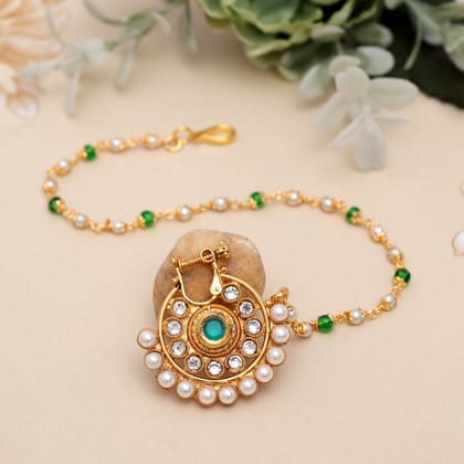 Green Color Nose Nath (NTH347GRN)-Length: 22.00 CM x Width: 0.20 CM / Maroon / Alloy With Good Quality Gold Plated