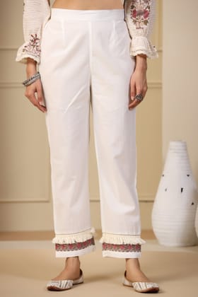 Firdous Zohra Relaxed Fit Cotton Pants-S / Offwhite / Offwhite