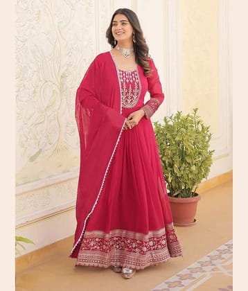 Trijal Fab Pink Anarkali Georgette Women's Stitched Ethnic Gown ( Pack of 1 )