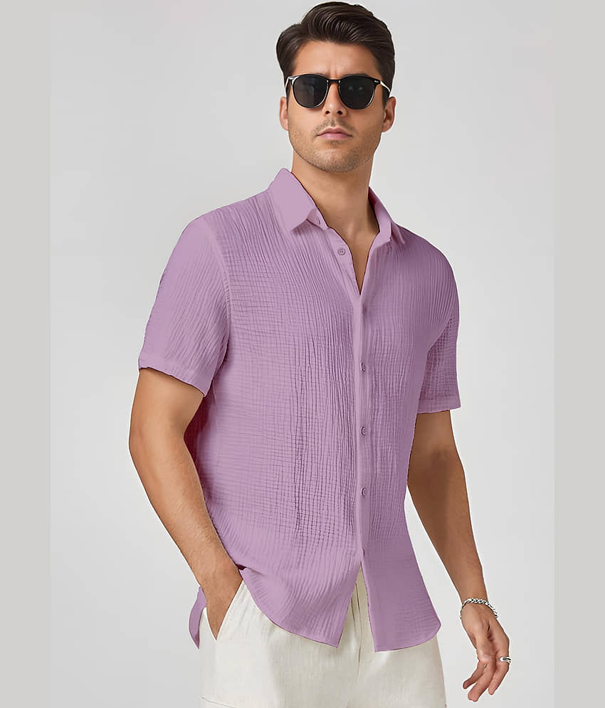 color bucket Cotton Blend Regular Fit Popcorn Textured Half Sleeves Men's Casual Shirt - Pink ( Pack of 1 )