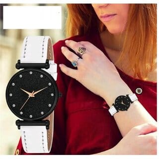 Bolun Black 12D Dial Rose Rl Cash Leather White Belt Analog Women and Girls Watch2Cvvm458