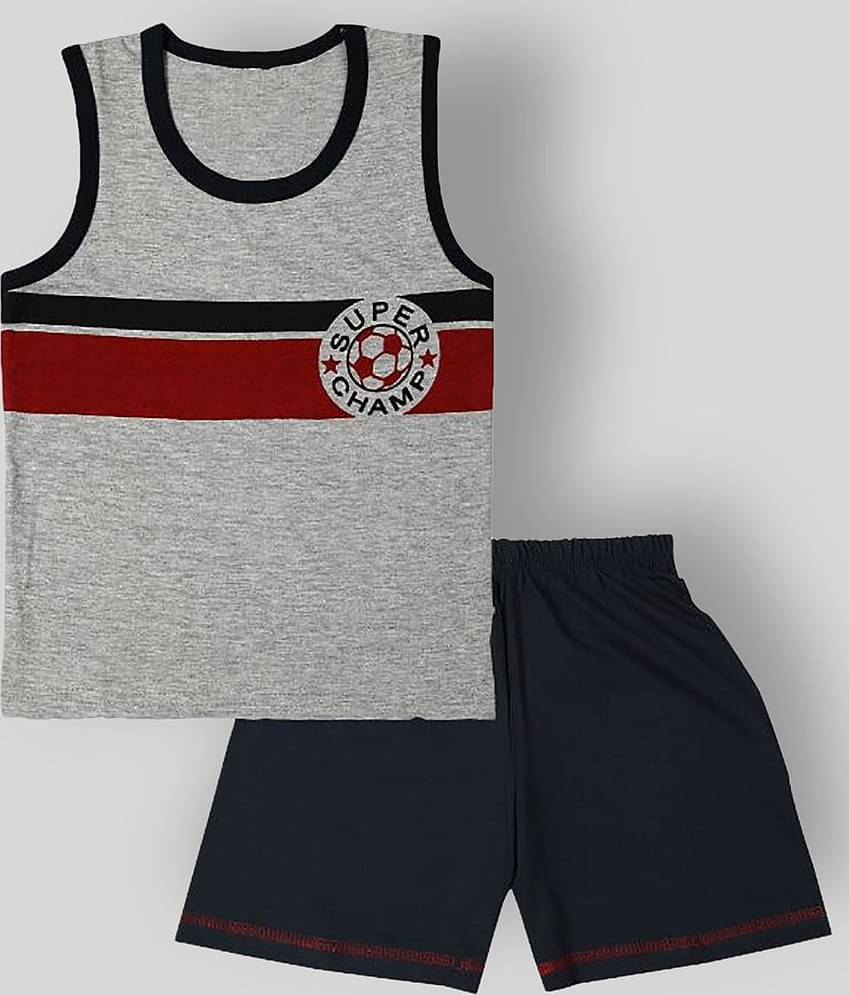 CATCUB Pack of 1 Boys Cotton T-Shirt & Shorts Set ( Gray )