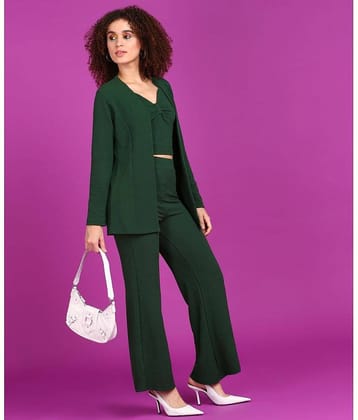POPWINGS Women Solid Coat With Trousers Co-Ord Set ( Green )