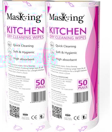 Masking Non-Woven Reusable & Washable Multi Surface Cleaner Wipes Kitchen Dry Roll 23x21cm, 160 Pulls Pink 358 g Pack of 2
