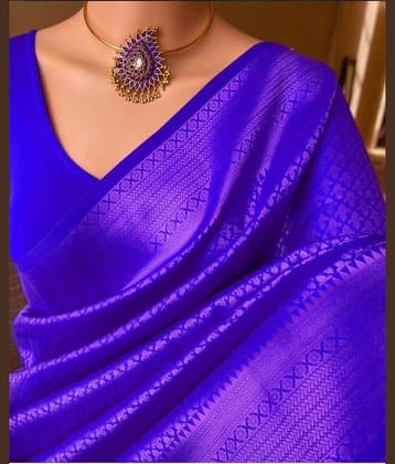 fab woven Art Silk Woven Design Banarasi saree With Unstitched Blouse Piece ( Blue )