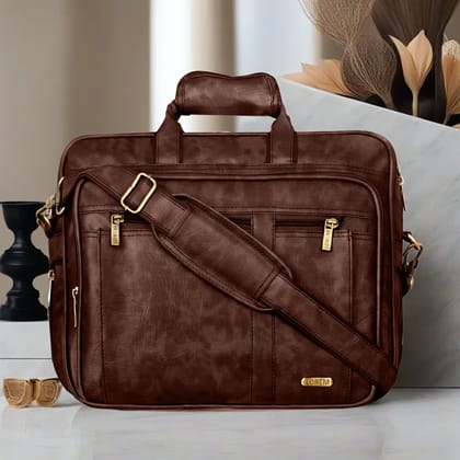Brown Color Faux Leather 28L Laptop Messenger Bag For Men BG63