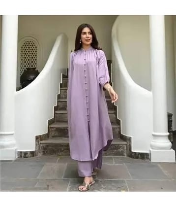 ETZIN Women Rayon Solid Flared Kurti With Pants ( Purple )