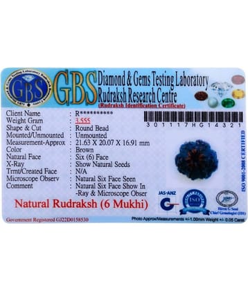 KESAR ZEMS Natural Wooden Chhe Mukhi-Six Face Rudraksha Bead With Certificate(2x2x2cm, Brown)