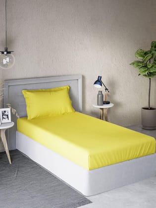 DDECOR - Spectrum Collection 100% Cotton Dyed Pattern 180TC Single Bedsheet|152 CM X 224 CM| - Yellow