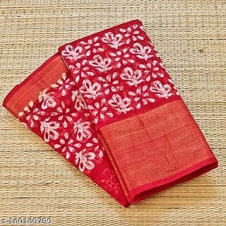Red Colour Cotton Printed saree With Blouse Piece