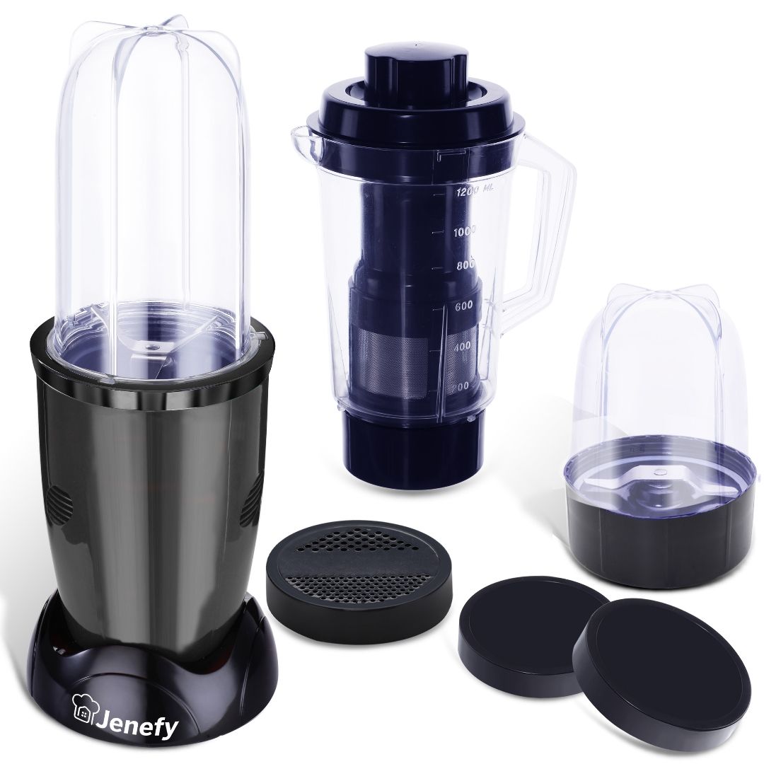 Jenefy Compact Bullet Juicer Mixer Grinder 400W for Multi-Use - 3 Jars (500ml, 300ml, 500ml) Black