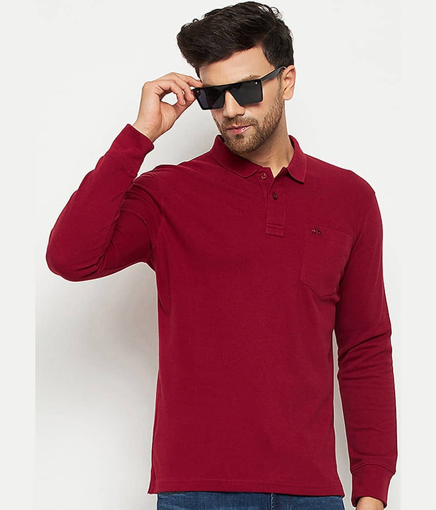 98 Degree North Pack of 1 Cotton Blend Regular Fit Solid Full Sleeves Men's Polo T Shirt ( Maroon )
