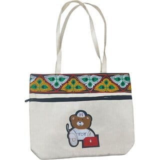 White Premium Jute Teddy Multipurpose Bag For Women White Premium Jute Teddy Multipurpose Bag For Women