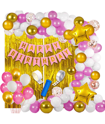 Jolly Party  Pink & White  Happy Birthday Balloons Decorations Set - 63Pcs