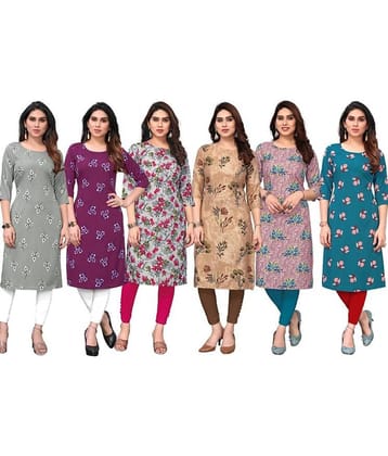 KETAKI FASHION Crepe Printed Straight Women's Kurti - Multicolor9 ( Pack of 6 )