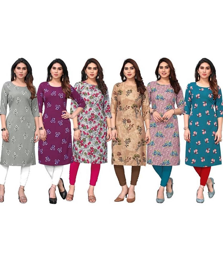 KETAKI FASHION Crepe Printed Straight Women's Kurti - Multicolor9 ( Pack of 6 )