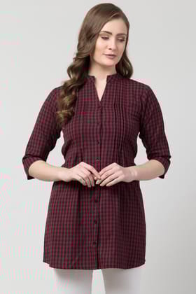 Hive91 Blue and Black Checkered Tunic for Women Made of Cotton XXL