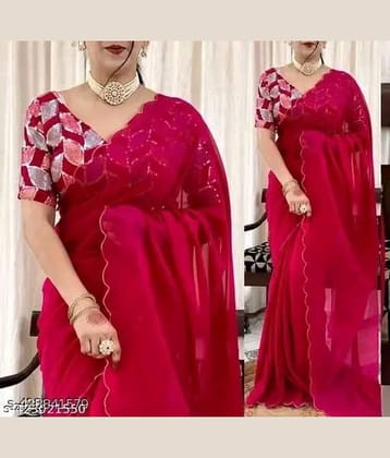 supalee Tex Georgette Solid Saree With Unstitched Blouse Piece ( Multicolor1 )