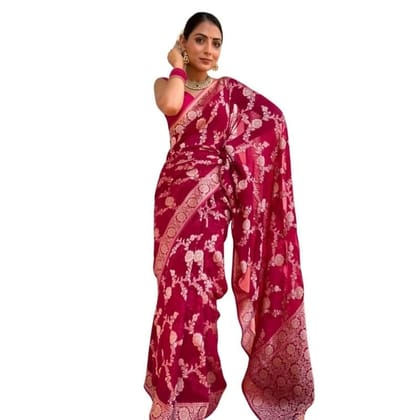 Women's Silk Printed Saree With Unstitched Blouse 5.5Mtr (Pink)-PID60245 Women's Silk Printed Saree With Unstitched Blouse 5.5Mtr (Pink)-PID60245