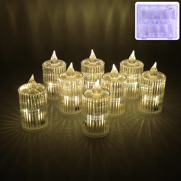 Premium Crystal Effect LED Flameless Candle Lights (8 Pcs)