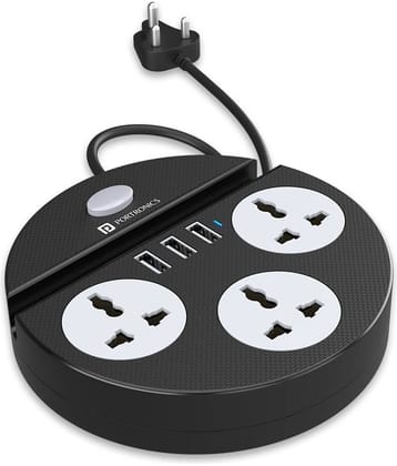 Portronics Power Plate 5:Power Converter With USB Charger ,Black (POR 1565)