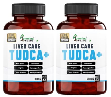 Humming Herbs LIVER CARE TUDCA+ 7 In 1 Formula Blend of Tudca, L-Arginine, Milk Thistle, Dandelion, Ashwagandha, Panax Ginseng, Astragalus Root - Pack of 2