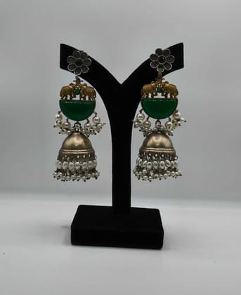 Oxidized Silver Elephant Jhumka Earrings