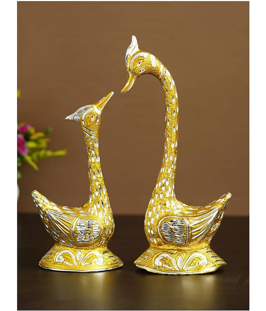eCraftIndia Golden Kissing Swan Couple Handcrafted Decorative Figurine Showpieces