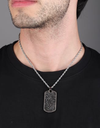 Millitary Dog Tag Iced Out Pendant (Black Onyx)-With Rope Chain 2.5mm / Black Onyx